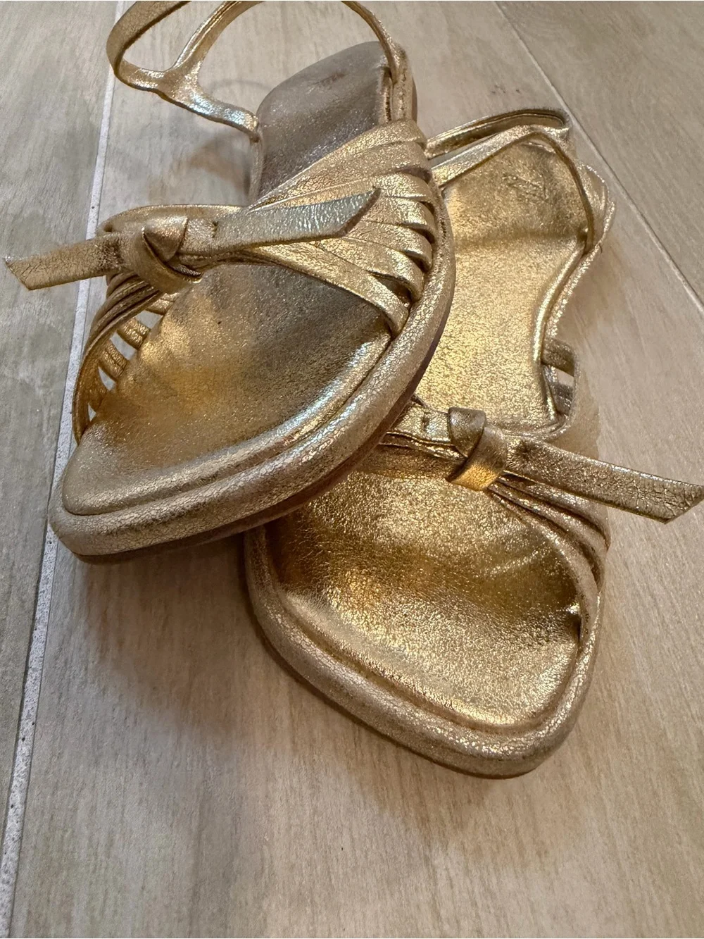 Zara Girls Metallic Gold Ankle-Strap Sandals